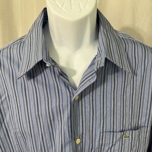 Lacoste Men's blue and white striped long sleeve shirt 44 XL XXL EUC